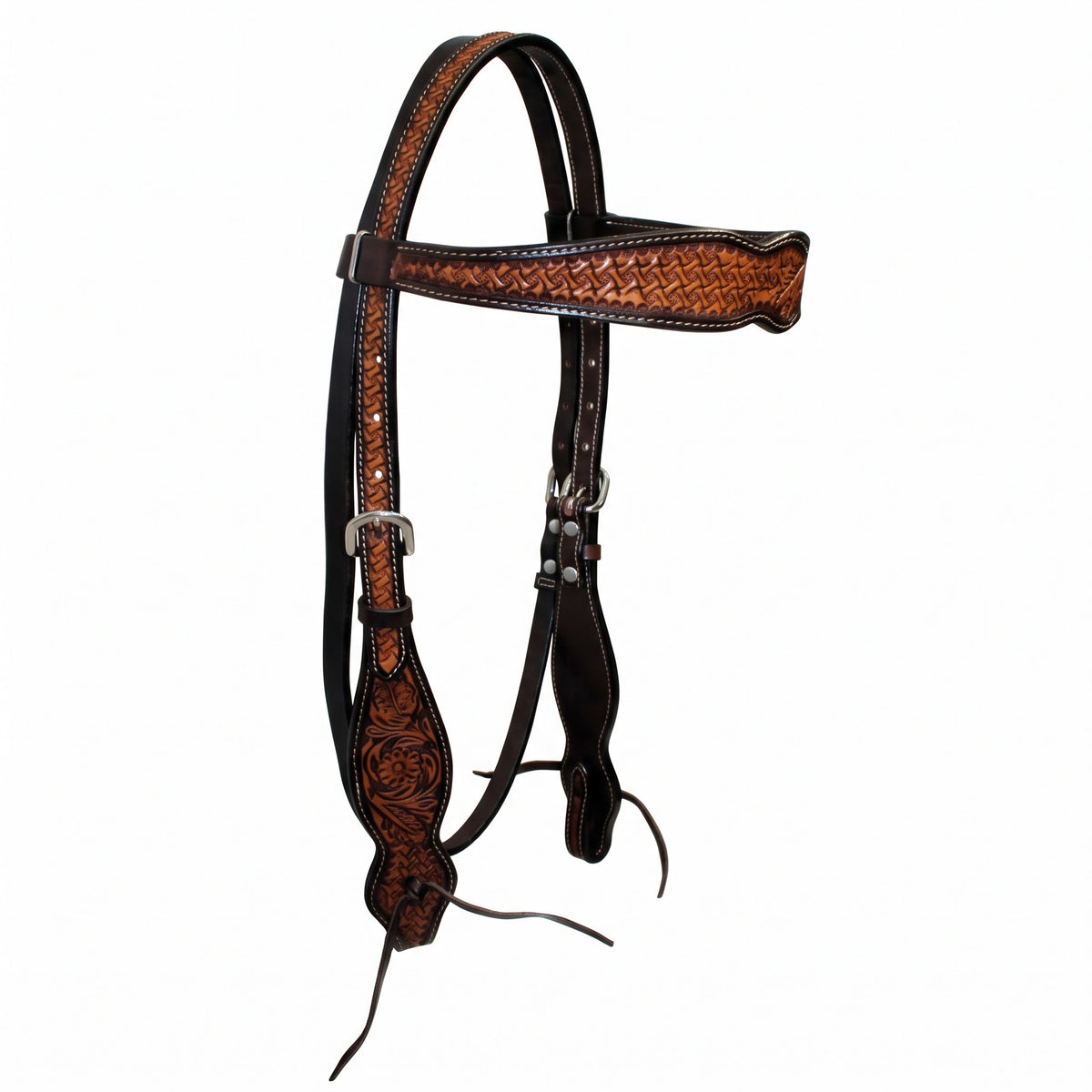 TESTIERA A FRONTALINO BICOLOR BASKET WEAVE E FLOWER
