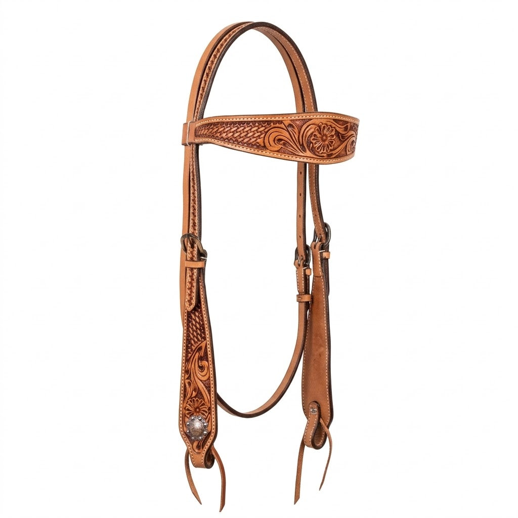 TESTIERA A FRONTALINO FLOWER BASKET CON CONCHOS