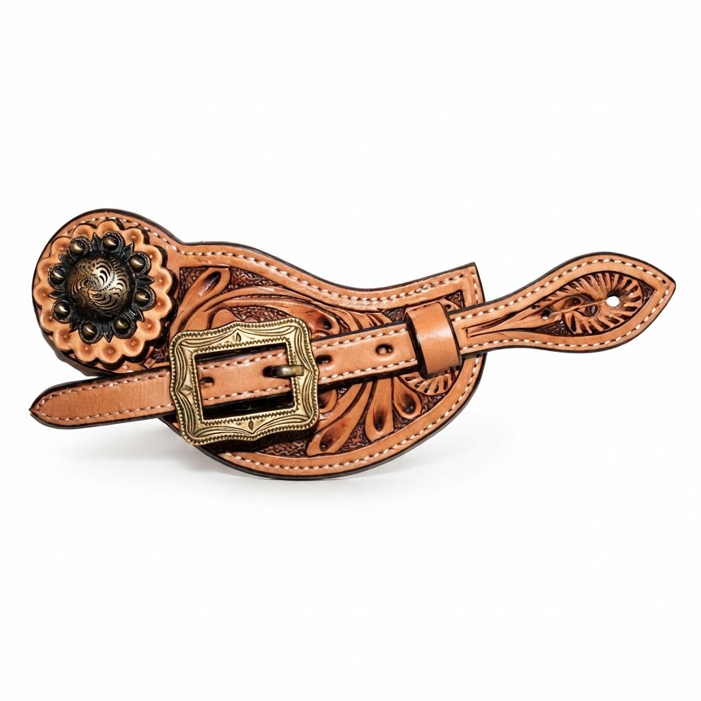 CINTURINI PER SPERONI NATURAL CON FIBBIA E CONCHOS ORO