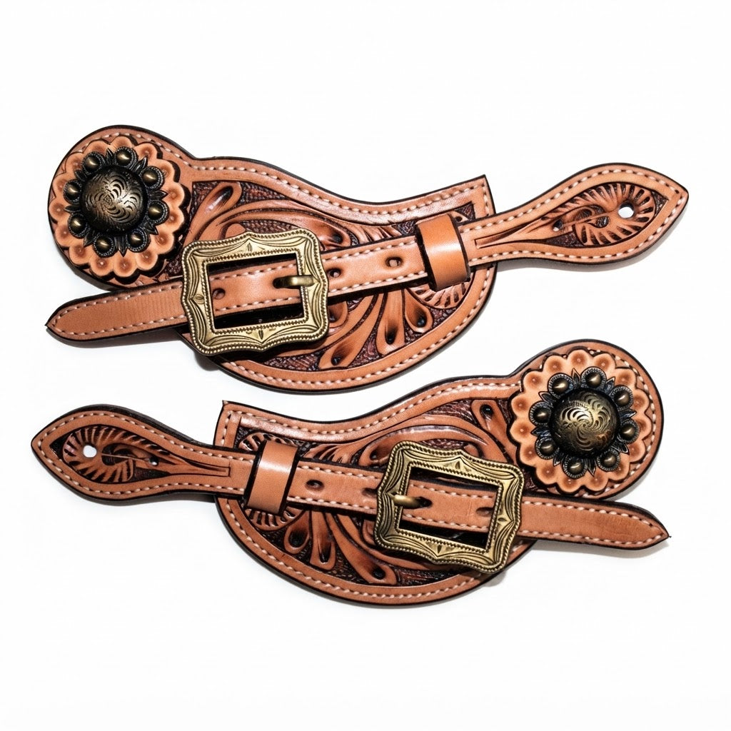 CINTURINI PER SPERONI NATURAL CON FIBBIA E CONCHOS ORO