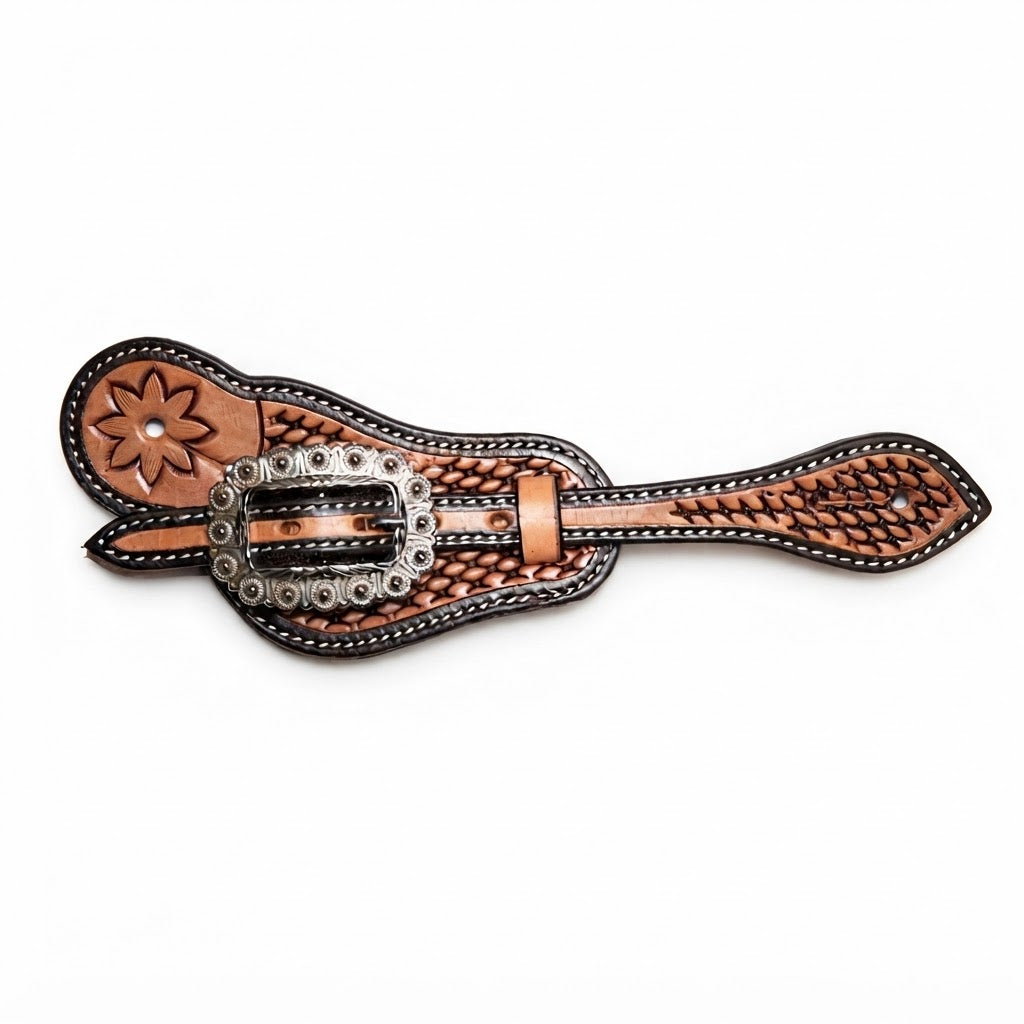 CINTURINI PER SPERONI BICOLOR BASKET WEAVE CON FIBBIE FLOREALI ANTICATE