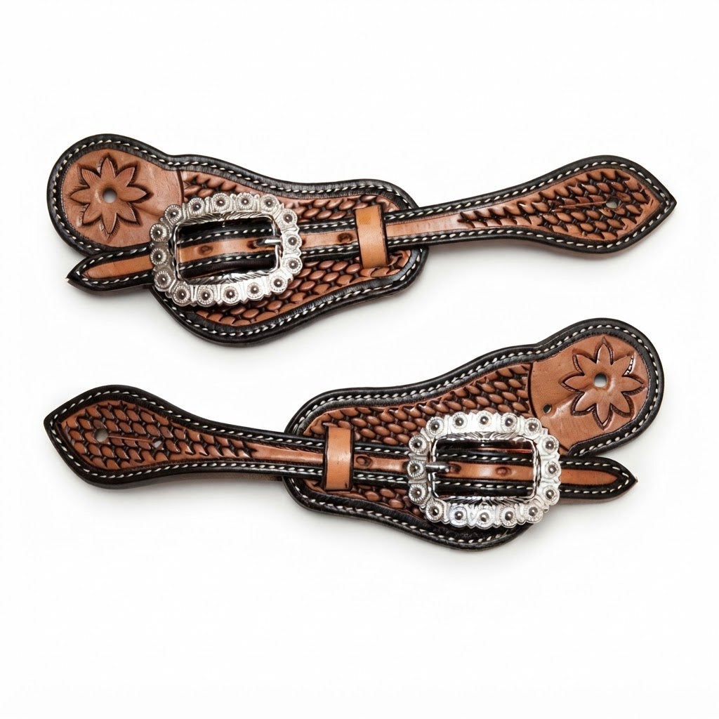 CINTURINI PER SPERONI BICOLOR BASKET WEAVE CON FIBBIE FLOREALI ANTICATE