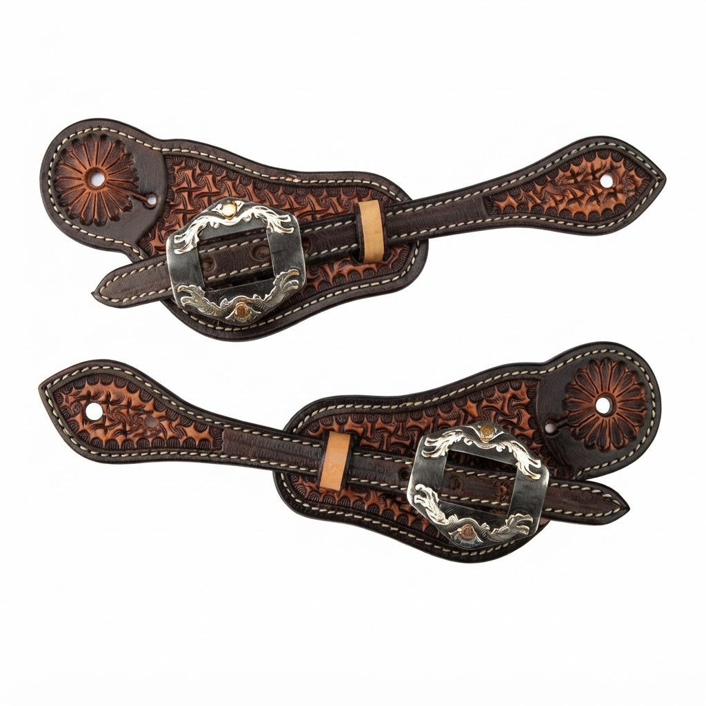 CINTURINI PER SPERONI BICOLOR BASKET WEAVE CON FIBBIE BRUNITE